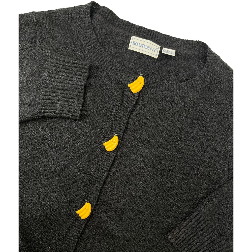 BellePointe Womens XXL Black Cardigan Sweater Banana Novelty Buttons Ramie Blend